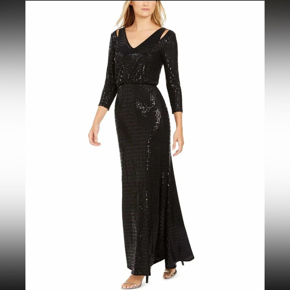 NWOT Calvin Klein Cut Out Sparkle Shimmer Evening Gown Quarter Sleeve Dress 8 - Picture 11 of 17